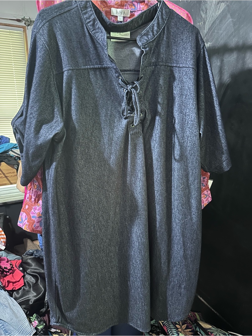 Bobbie Brooks Dark Blue Denim Look Knit Dress